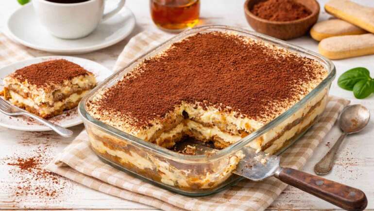 Tiramisu brez svežih jajc in maskarponeja